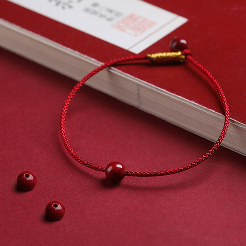 Buddha Stones Natural Cinnabar Red Agate Blessing Red String Bracelet