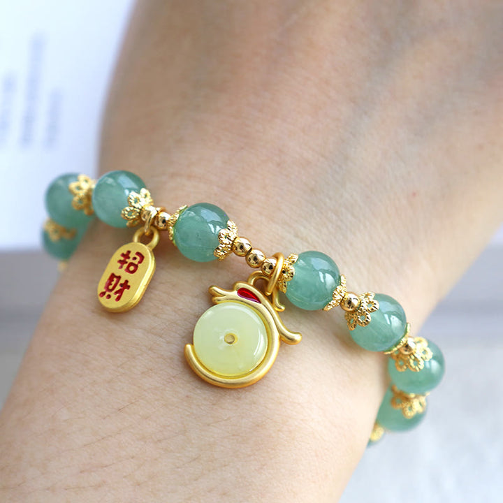 Buddha Stones Year of the Dragon Red Agate Green Aventurine Peace Buckle Fu Character Lucky Fortune Bracelet