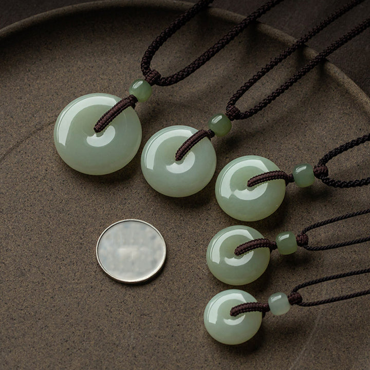 Natural Round Jade Peace Buckle Luck Prosperity Necklace Pendant