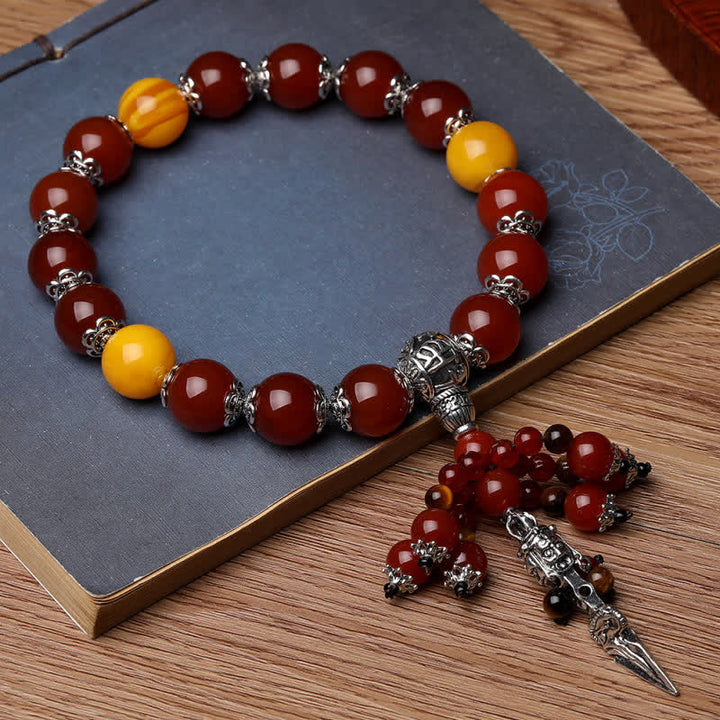 Natural Tiger Eye Red Agate Dragon Vein Agate Stone Vajra Dorje Power Healing Bracelet Car Decoration