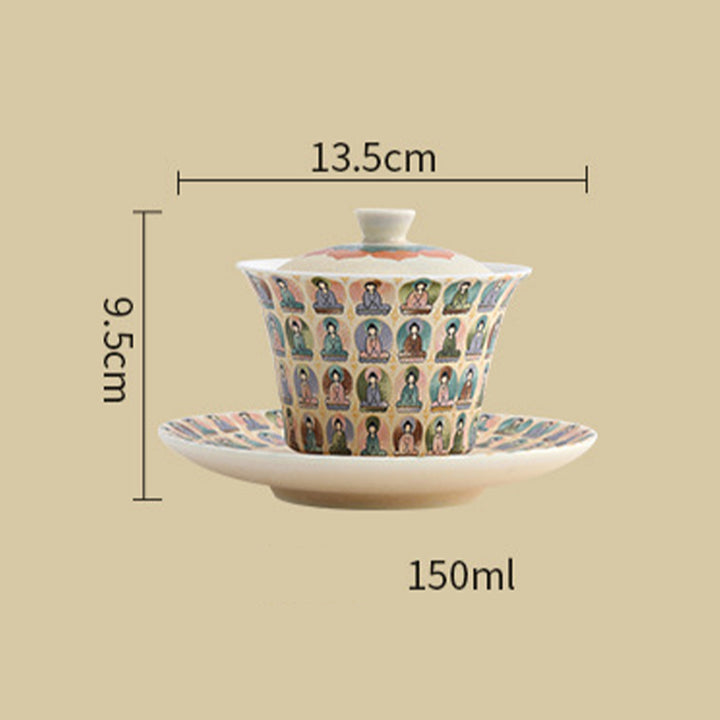 Buddha Stones Dunhuang Color Thousand Buddhas Flying Apsaras Pattern Gaiwan Teacup Kung Fu Tea Cup With Lid