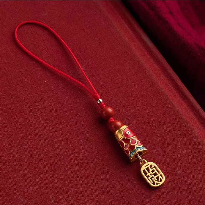 Buddha Stones Koi Fish Cinnabar Attracting Wealth Wish Ruyi Charm Luck Phone Hanging Decoration