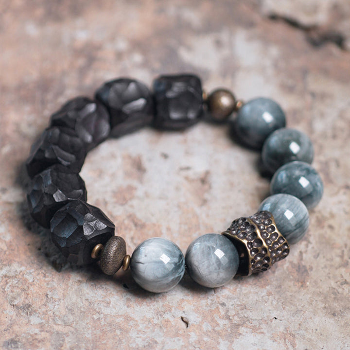 Buddha Stones Eagle's Eye Stone Ebony Wood Copper Confidence Couple Bracelet