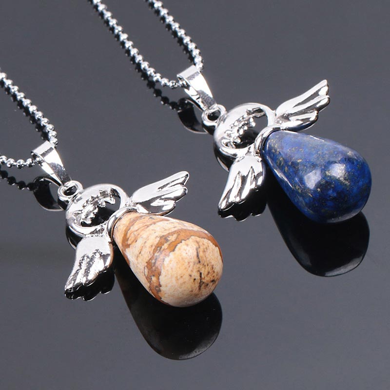 Buddha Stones Little Angel Wings Natural Crystal Luck Necklace Pendant