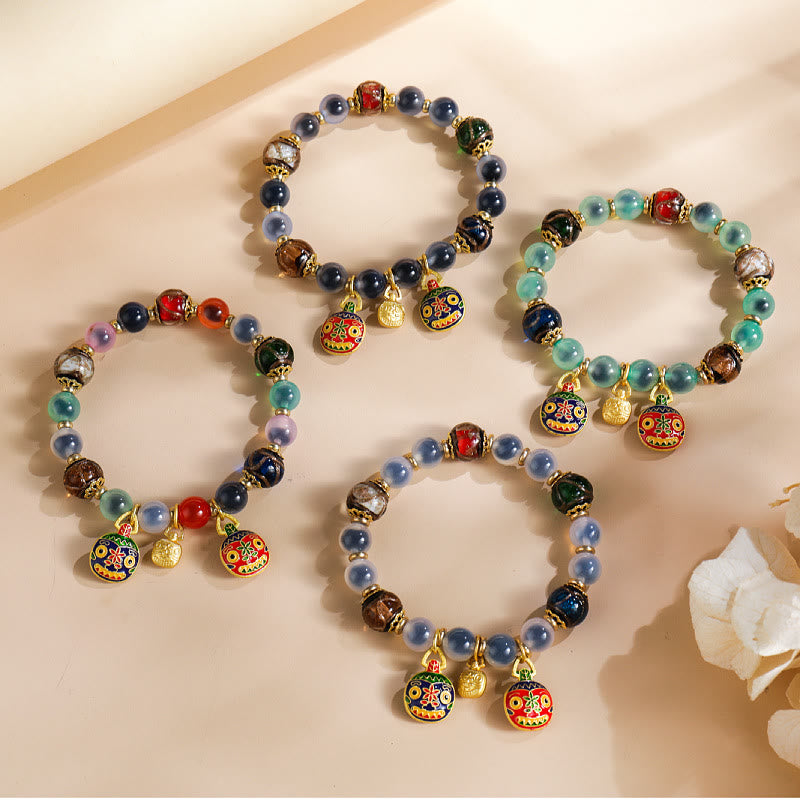 Buddha Stones Colorful Candy Agate Gold Swallowing Beast Family Liuli Glass Bead Strength Bracelet