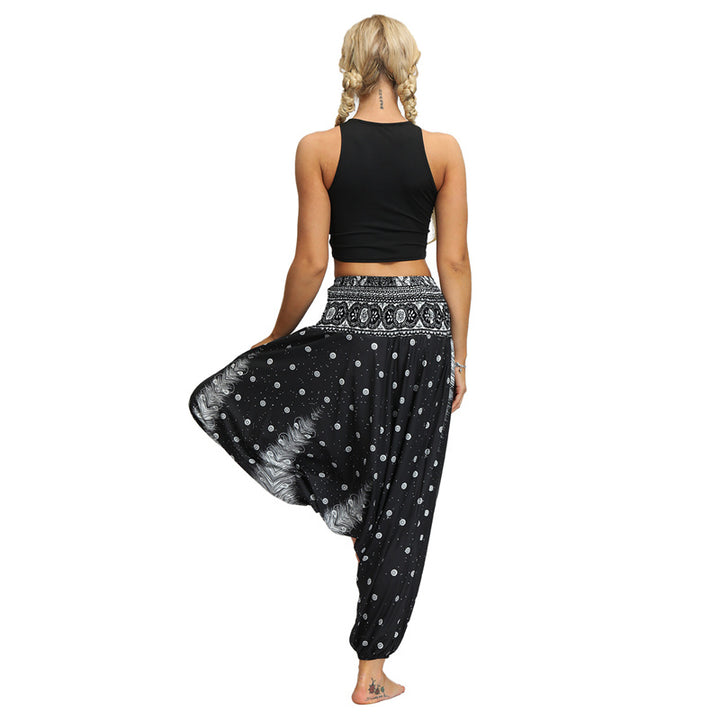 Buddha Stones Boho Feather Yoga Pants Hippie Harem Trousers Sports Fitness Dance Women's Pants