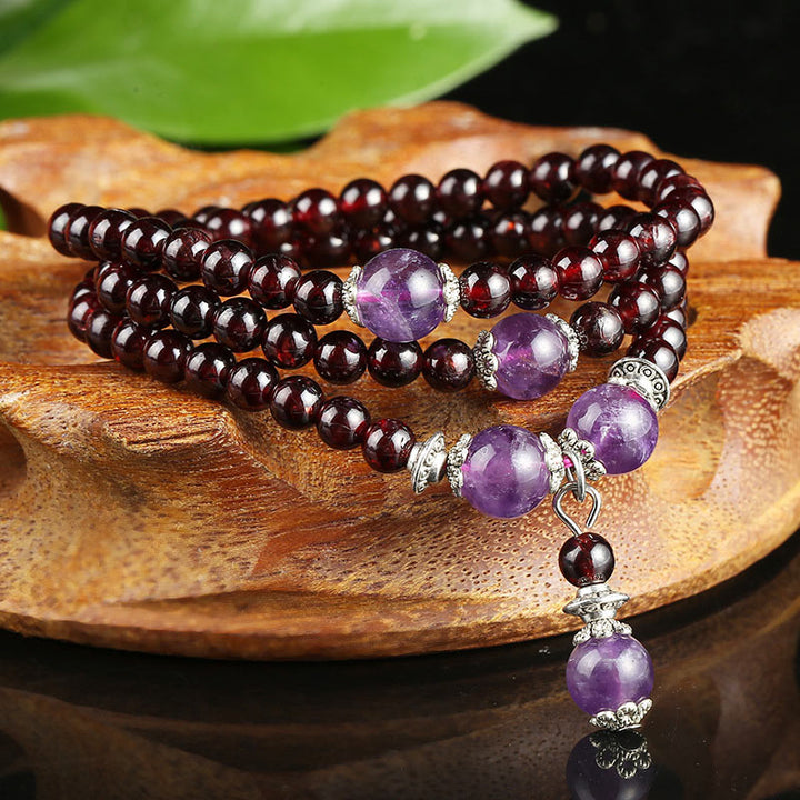 Buddha Stones Natural Garnet Amethyst Protection Bracelet