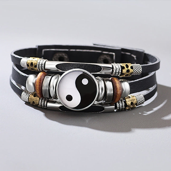 Buddha Stones Yin Yang Leather Balance Bracelet