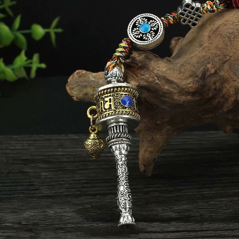 Tibet Om Mani Padme Hum Prayer Wheel Peace Rotatable Bag Car Hanging Decoration