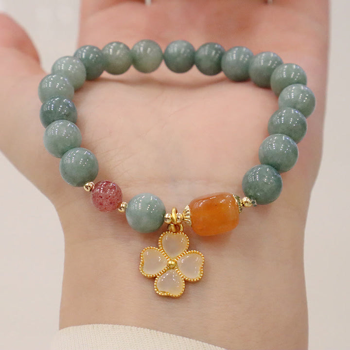 Buddha Stones Jade Four Leaf Clover Charm Prosperity Bracelet