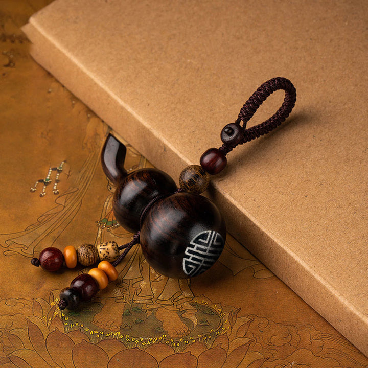 Tibetan Ebony Small Leaf Red Sandalwood Gourd Luck Protection Key Chain