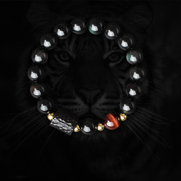 Black Obsidian Ebony Wood Red Tiger Eye Strength Couple Bracelet