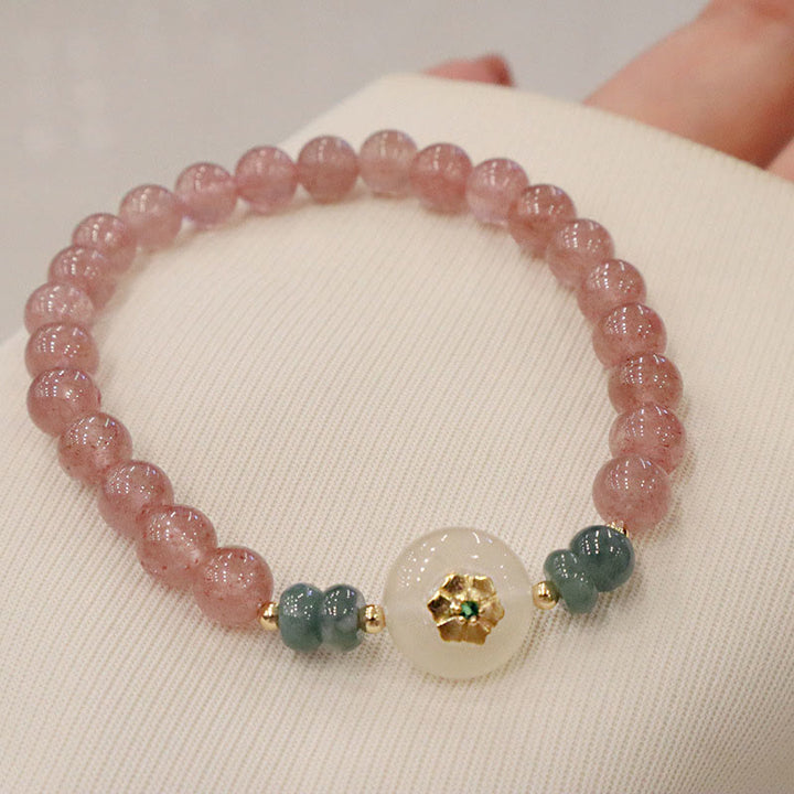 Buddha Stones Natural Strawberry Quartz Chalcedony Jade Healing Bracelet