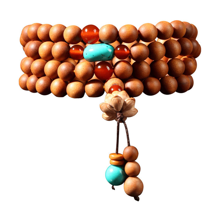 Buddha Stones Tibetan Sandalwood Lotus Enlightenment Charm Mala Bracelet