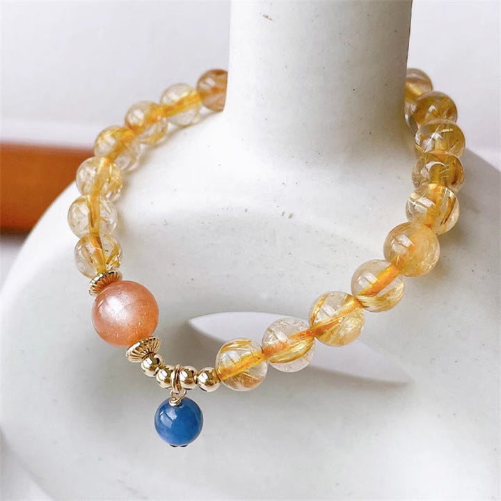 Buddha Stones Natural Gold Rutilated Quartz Sun Stone Kyanite Wealth Bracelet