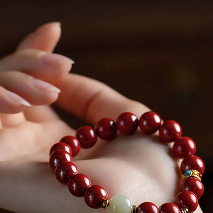 Buddha Stones Cinnabar Jade Healing Protection Charm Bracelet