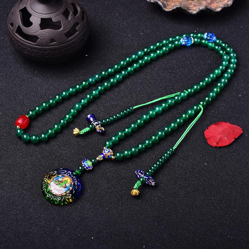 108 Mala Beads Natural Green Agate Bodhisattva Green Tara Manifestation Charm Bracelet