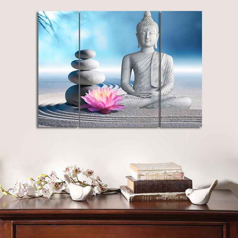 Buddha Stones Sitting Meditation Buddha Lotus Blessing Compassion Balance Cairn Zen Rocks Wall Art