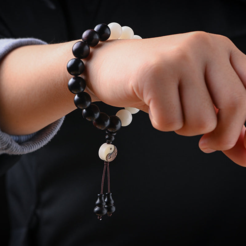 Buddha Stones Ebony YinYang Protection Bracelet Decoration