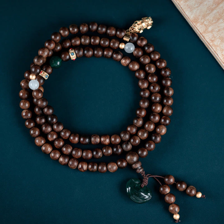 Buddha Stones 108 Mala Beads Kalimantan Agarwood Laughing Buddha Peace Buckle Red Agate Jade Strength Bracelet