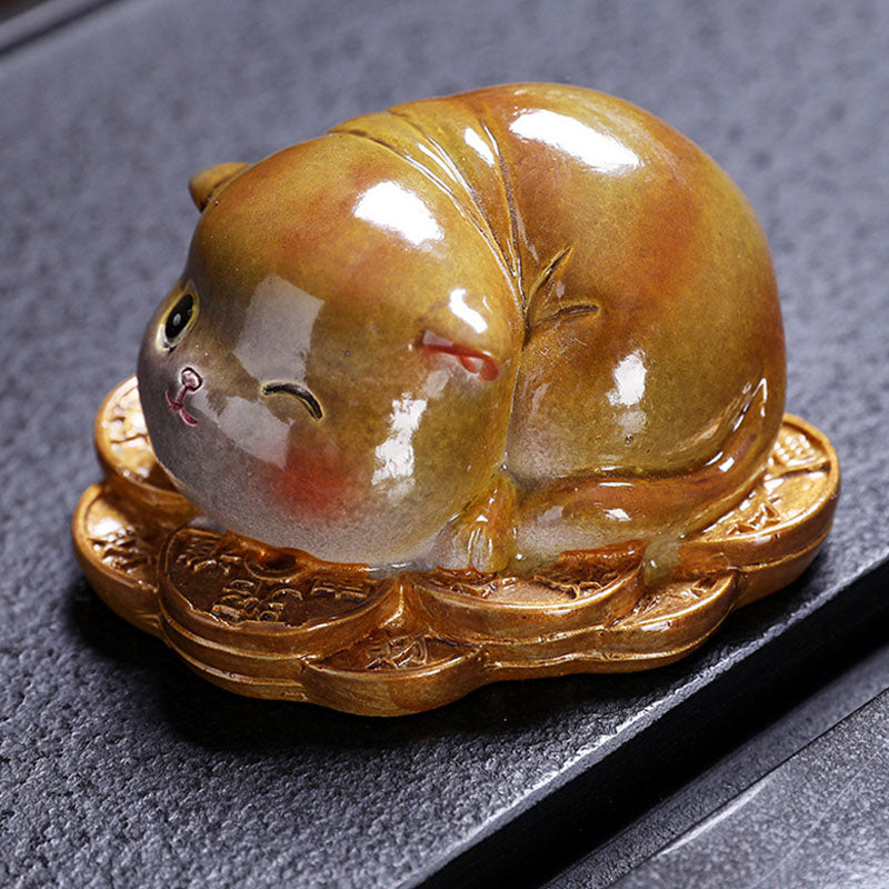 Buddha Stones Color Changing Cute Mini Cat Resin Tea Pet Wealth Home Figurine Decoration