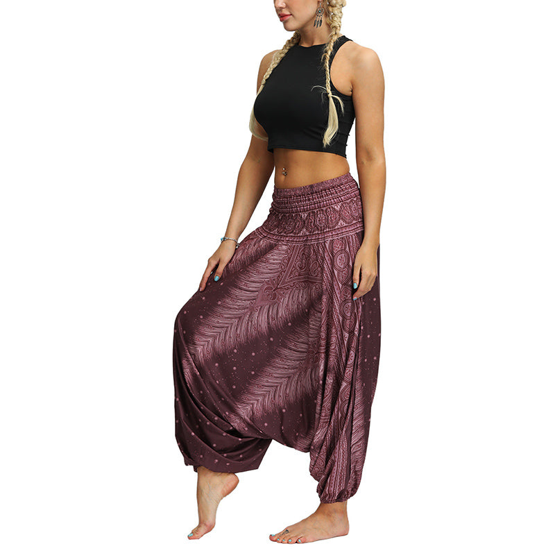 Buddha Stones Boho Feather Yoga Pants Hippie Harem Trousers Sports Fitness Dance Women's Pants