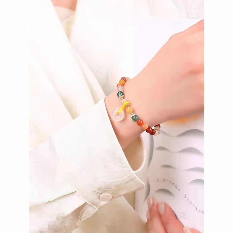 Buddha Stones 14K Gold Plated Colorful Golden Silk Jade Peace Buckle Wealth Bracelet