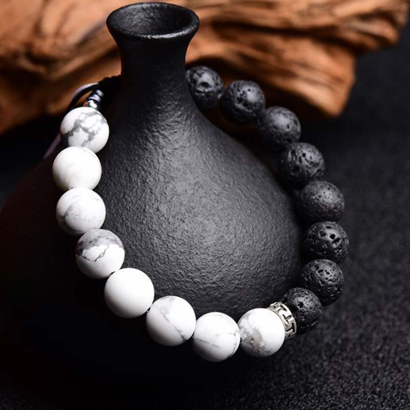 Buddha Stones Yin Yang Lava Stone Protection Bracelet