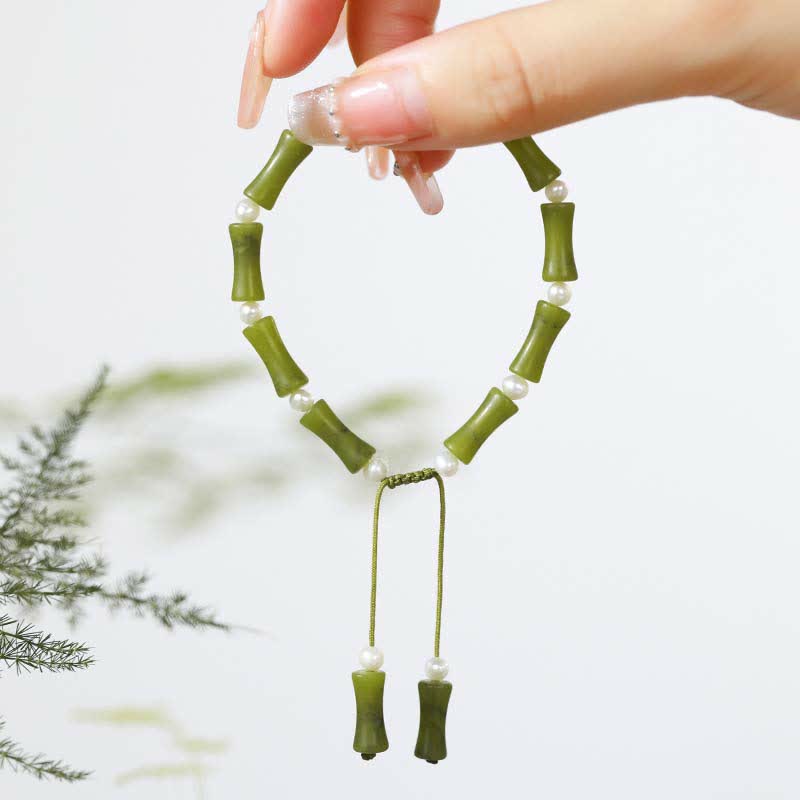 Buddha Stones Natural Peridot Bamboo Pattern Love Peace Bracelet