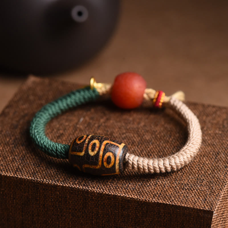 Buddha Stones Handmade Tibetan Nine-Eye Dzi Bead Wealth Rope Bracelet