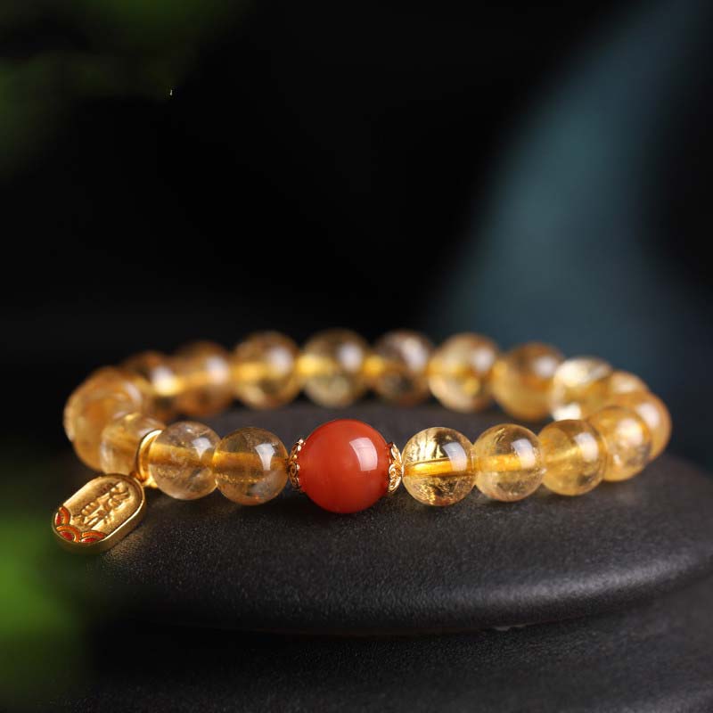 Buddha Stones Citrine Red Agate Fortune Charm Bracelet