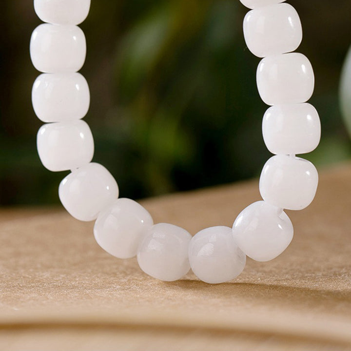 Buddha Stones Hetian White Jade Happiness Blessing Bracelet