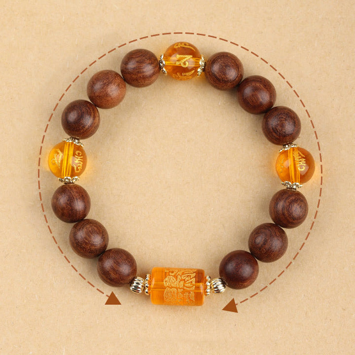 Buddha Stones Natural Phoebe Zhennan Wood Om Mani Padme Hum God Of Wealth Crystal Protection Bracelet