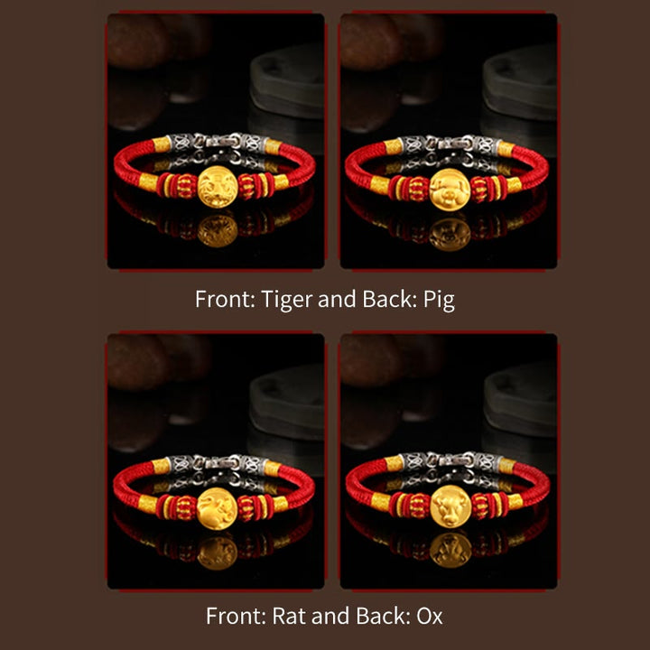 Buddha Stones 999 Gold Chinese Zodiac Auspicious Matches Om Mani Padme Hum Luck Handcrafted Bracelet