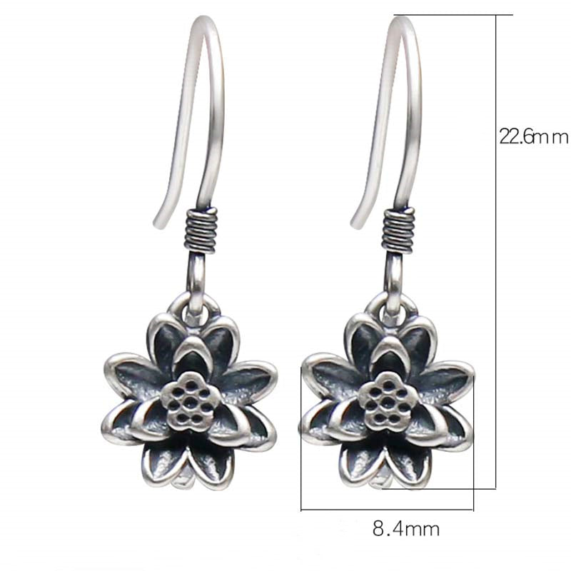 Buddha Stones 925 Sterling Silver Lotus Flower Enlightenment Earrings