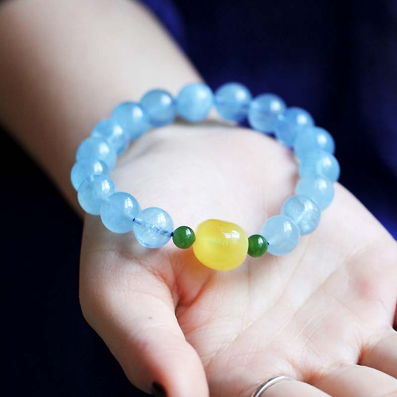 Natural Aquamarine Amber Beads Serenity Healing Bracelet