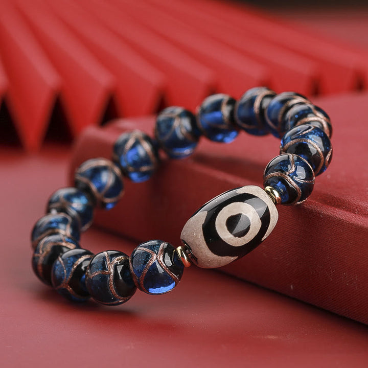 Buddha Stones Tibetan Nine-Eye Dzi Bead Three-eyed Dzi Bead Liuli Glass Bead Wealth Bracelet