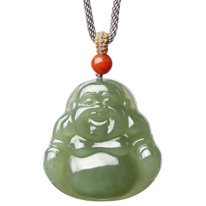 Laughing Buddha Hetian Jade Abundance Necklace String Pendant