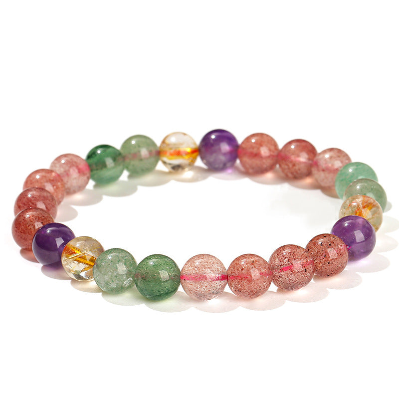 Buddha Stones Natural Multicolored Strawberry Quartz Love Healing Beaded Bracelet