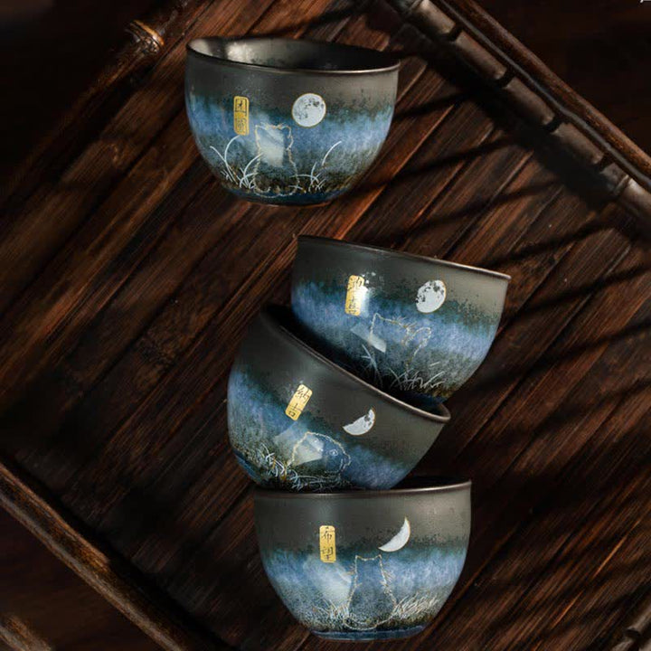 Buddha Stones Ceramic Teacup Lovely Cat Black Tea Cups 140ml