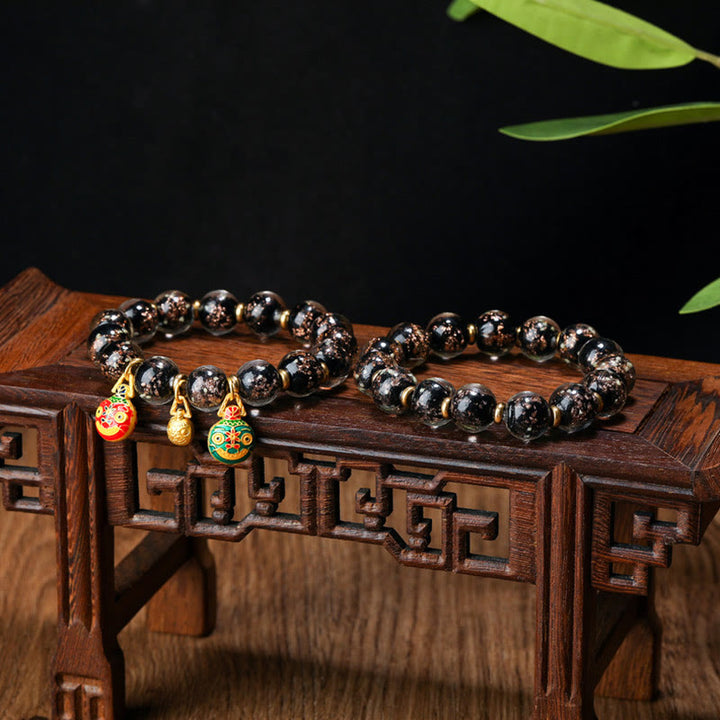 Buddha Stones Gold Swallowing Beast Family Charm Luminous Fluorescent Liuli Glass Bead Success Bracelet