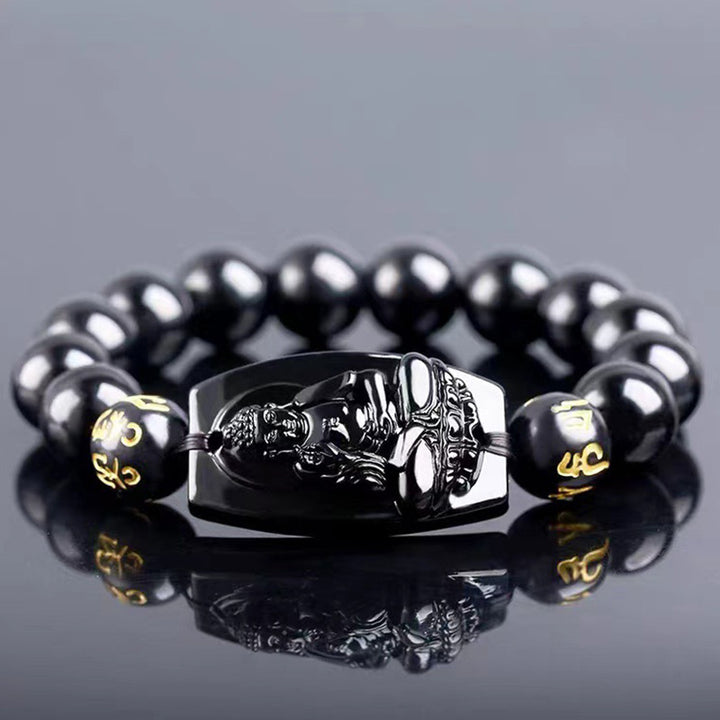 Buddha Stones Chinese Zodiac Obsidian Protection Bracelet