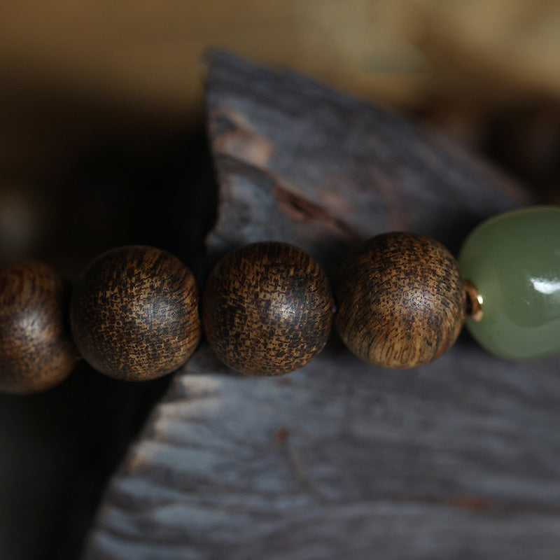 Vietnam Huang Qinan Agarwood Hetian Jade Peace Strength Bracelet