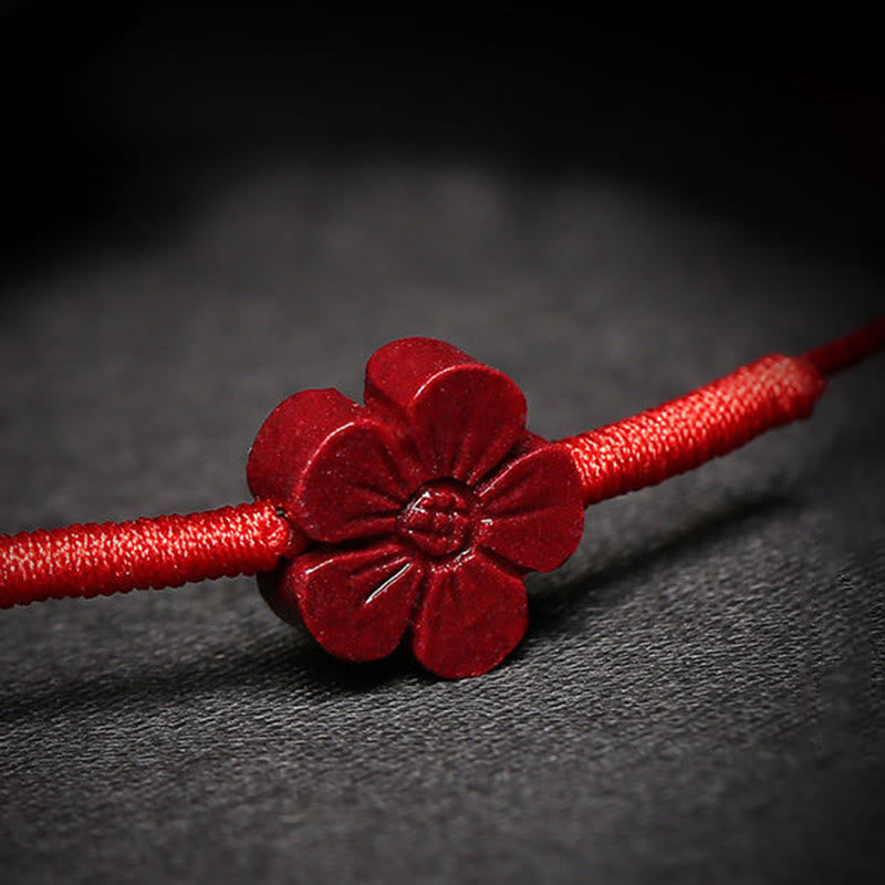 Handmade Plum Blossom Four Leaf Clover PiXiu Lotus Koi Fish Cinnabar Blessing Braid Bracelet