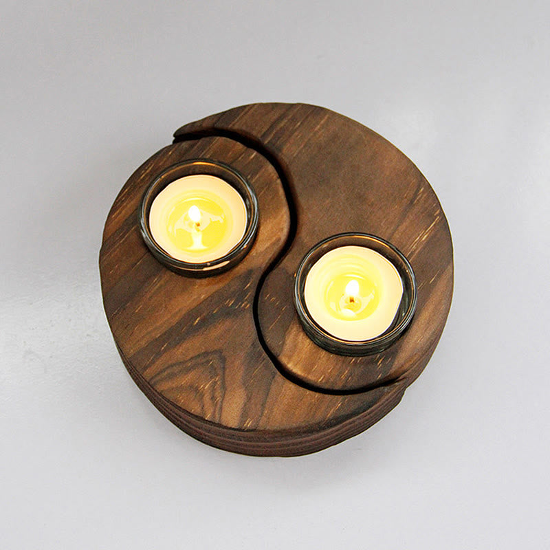 Yin Yang Wood Candle Holder Meditation Rituals Use Items