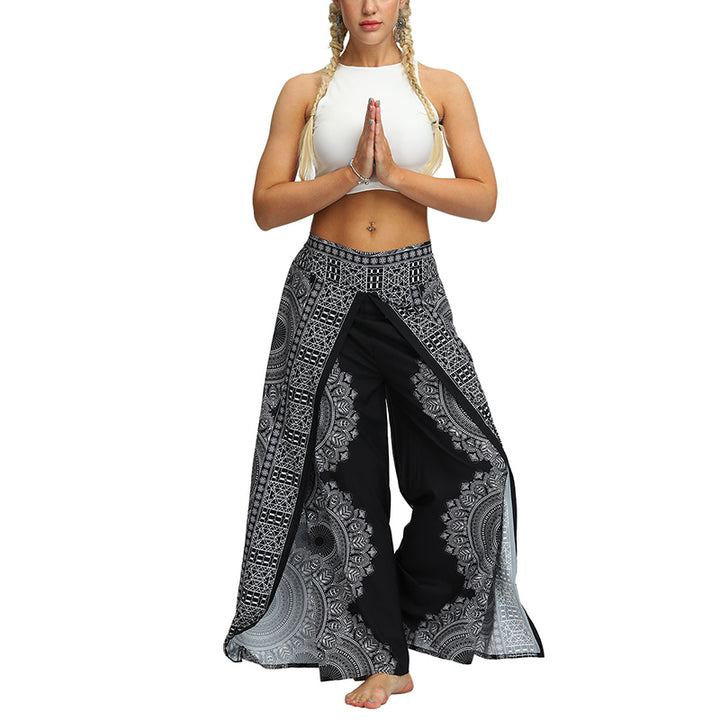 Buddha Stones Boho Pants Wide Leg Pants with Slits Sports Fitness Dance Women's Yoga Pants