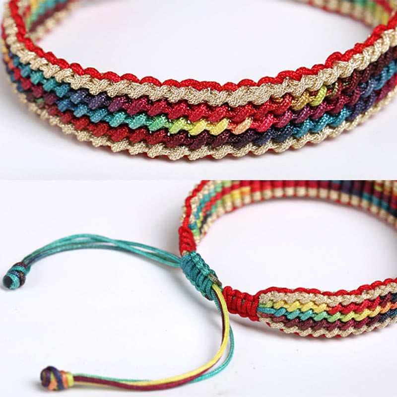 Buddha Stones Tibet Handmade Rainbow Multicolored Protection Braided String Bracelet