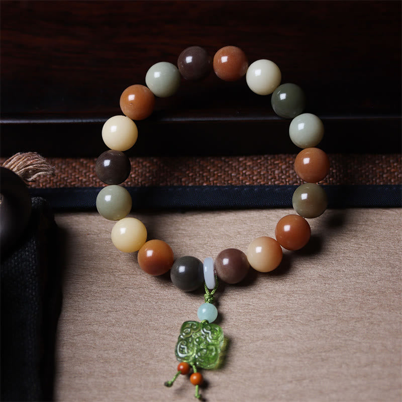 Buddha Stones Natural Multicolored Gradient Bodhi Seed Liuli Glass Charm Peace Bracelet