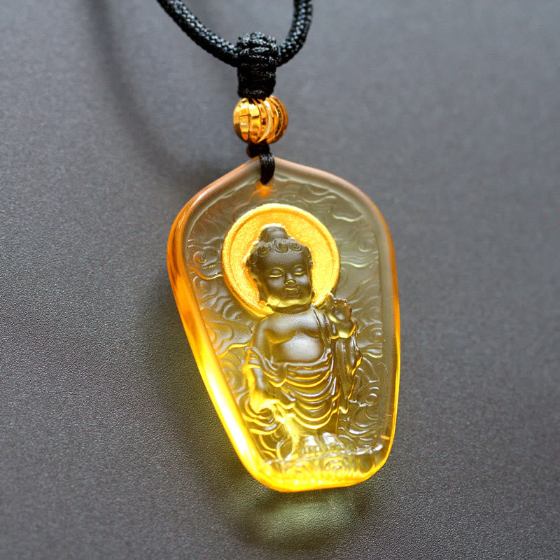 Buddha Stones Tibetan Buddha Liuli Crystal Serenity Necklace Pendant