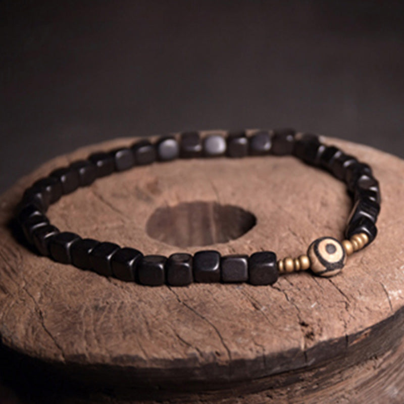 Ebony Wood Dzi Bead Copper Peace Couple Bracelet